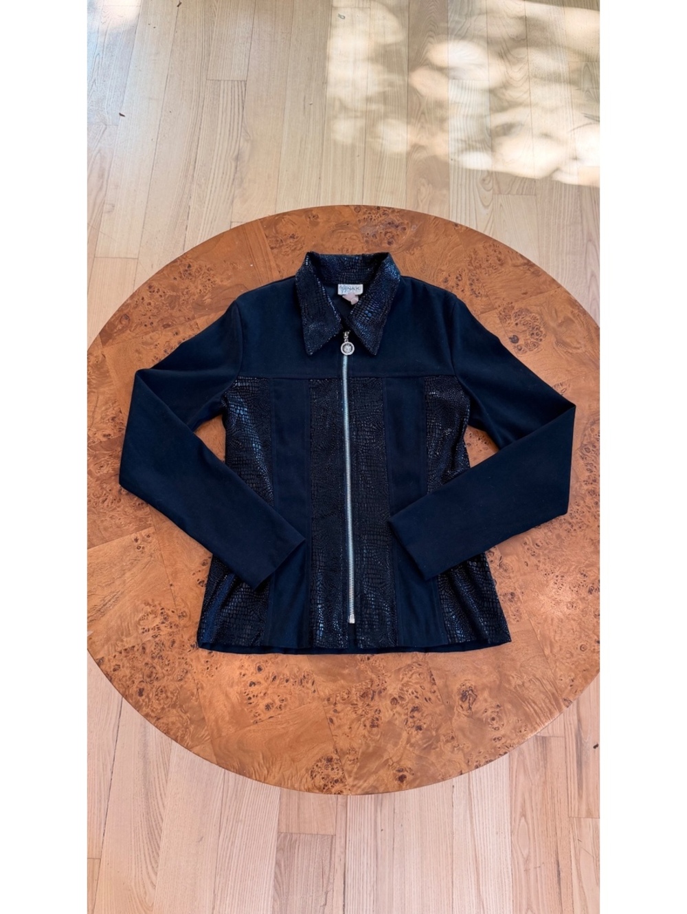 Vintage Gina K Black Zip-Up Jacket with Faux Snakeskin Detail Size S